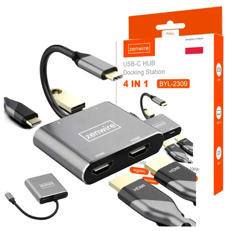ADAPTER HUB Przejściówka USB-C 4W1 2x HDMI 4K USB 3.0 Zenwire BYL-2309 - zdjęcie 1