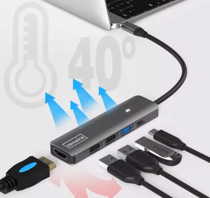 HUB ADAPTER USB-C 7w1 HDMI 4K USB 3.0 SD PD kompatybilny z Macbook M1 M2 M3 LED Zenwire BS-HC703 - zdjęcie 8